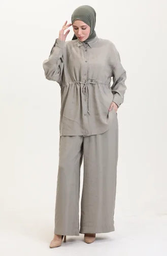 Ensemble Deux Pièces Tunique Et Pantalon En Tissu Modal 4064-03 Vert Citron 4064-03