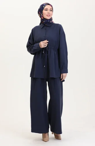 Modal Stof Tuniek Broek Tweedelig Pak 4064-04 Marineblauw 4064-04