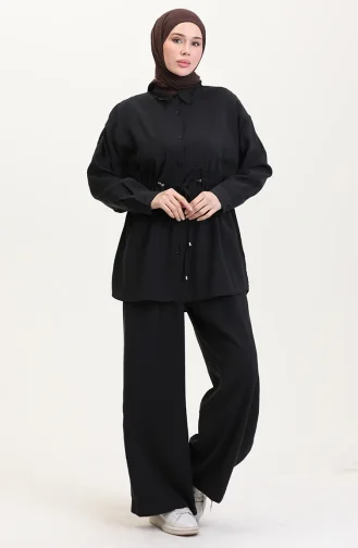 Modal Stof Tuniek Broek Tweedelig Pak 4064-05 Zwart 4064-05