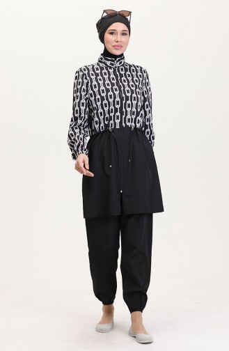 Schwarz Hijab Badeanzug 9005A-01