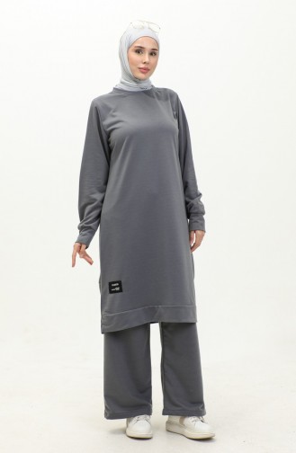 İki İplik Tunik Pantolon İkili Takım 0001-04 Füme
