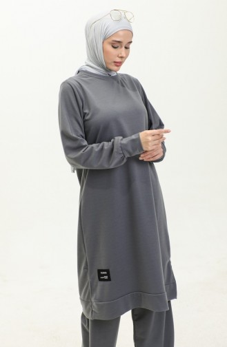 İki İplik Tunik Pantolon İkili Takım 0001-04 Füme