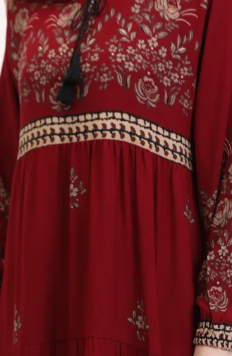 Büyük Beden Çiçek Desenli Viskon Elbise 4084-09 Bordo