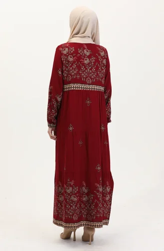 Büyük Beden Çiçek Desenli Viskon Elbise 4084-09 Bordo