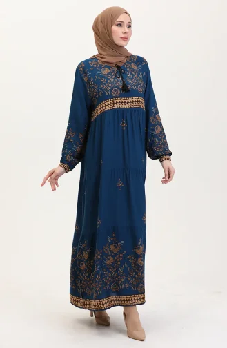 Übergröße Viskosekleid Mit Blumenmuster 4084-10 Petrol 4084-10