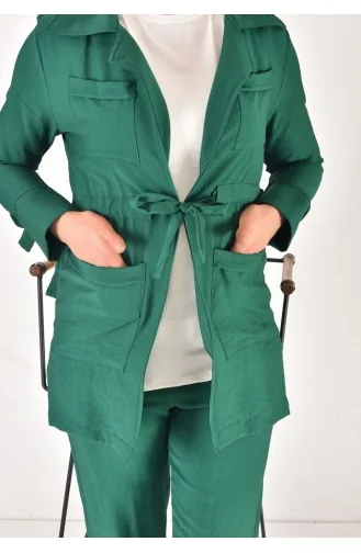 Ensemble Hijab Trois Pièces Aspect Lin Lina Fabric Avec Détails Froncés à La Taille 107-02 Vert 107-02
