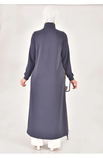 Robe Hijab En Tissu Modal Puane Avec Fermeture éclair Et Rayures 20600-01 Indigo 20600-01