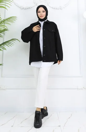 Oversize Kot Ceket 6327-01 Siyah