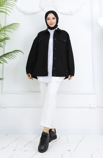 Oversize Kot Ceket 6327-01 Siyah