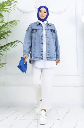 Oversize Kot Ceket 6327-02 Açık Mavi
