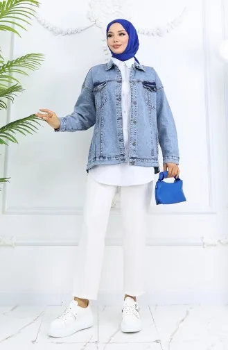 Oversize Kot Ceket 6327-02 Açık Mavi