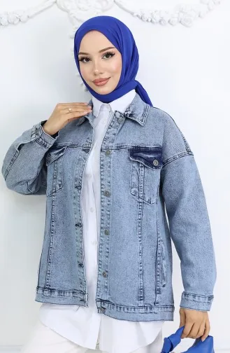 Oversize Kot Ceket 6327-02 Açık Mavi