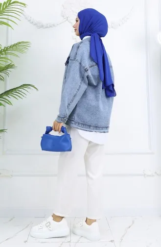 Oversize Kot Ceket 6327-02 Açık Mavi