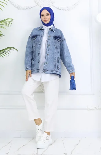 Oversize Kot Ceket 6327-03 Mavi