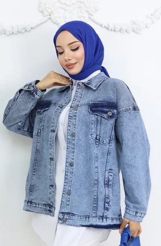 Oversize Kot Ceket 6327-03 Mavi