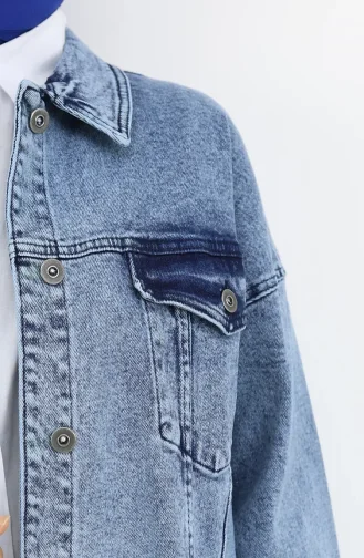 Oversize Kot Ceket 6327-03 Mavi