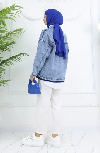 Oversize Kot Ceket 6327-03 Mavi