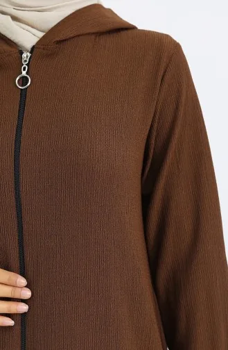 Abaya à Capuche En Tissu Crêpe 1029-06 Marron 1029-06