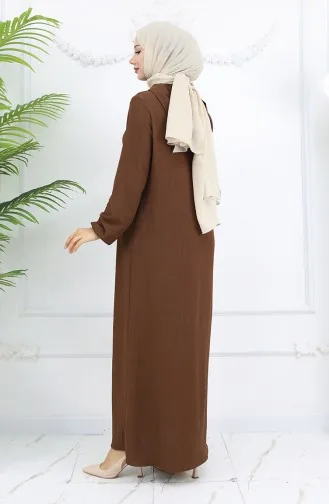 Abaya à Capuche En Tissu Crêpe 1029-06 Marron 1029-06