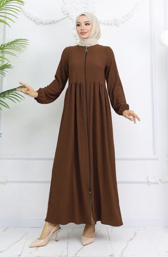 Kolu Lastikli Fermuarlı Ferace 5056-05 Kahverengi