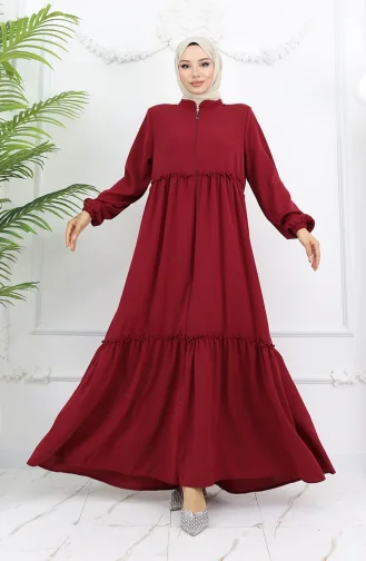 Abaya Met Ruches En Volledige Ritssluiting 0024-01 Bordeauxrood 0024-01