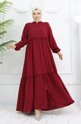 Abaya Met Ruches En Volledige Ritssluiting 0024-01 Bordeauxrood 0024-01