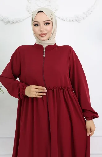 Abaya Met Ruches En Volledige Ritssluiting 0024-01 Bordeauxrood 0024-01