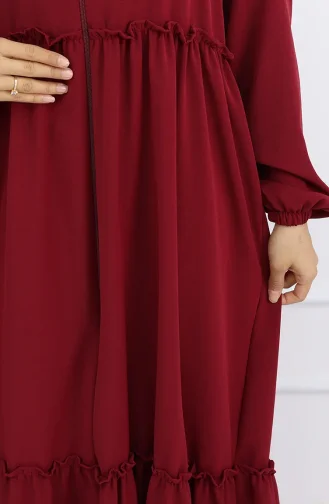 Abaya Met Ruches En Volledige Ritssluiting 0024-01 Bordeauxrood 0024-01