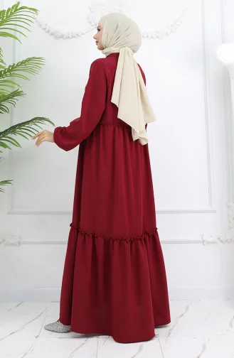 Abaya Met Ruches En Volledige Ritssluiting 0024-01 Bordeauxrood 0024-01