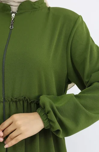 Abaya à Volants Et Fermeture éclair Intégrale 0024-02 Kaki 0024-02