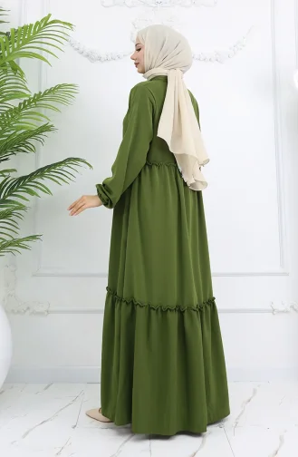 Abaya à Volants Et Fermeture éclair Intégrale 0024-02 Kaki 0024-02