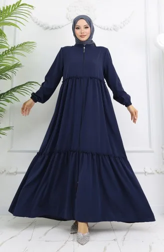 Abaya Zippée Avec Volants 0024-04 Bleu Marine 0024-04