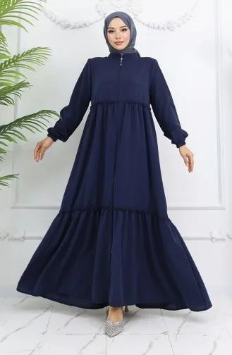 Abaya Zippée Avec Volants 0024-04 Bleu Marine 0024-04