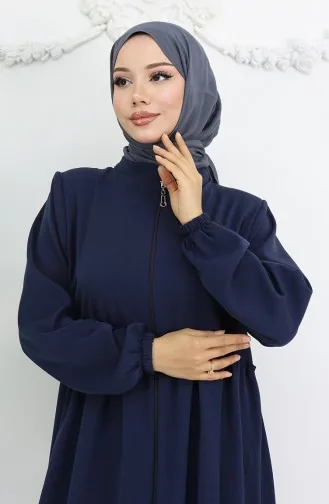 Abaya Zippée Avec Volants 0024-04 Bleu Marine 0024-04