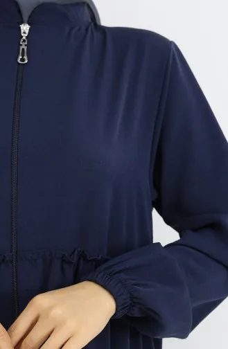 Abaya Zippée Avec Volants 0024-04 Bleu Marine 0024-04