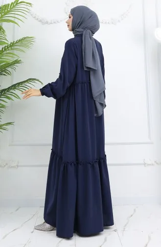 Abaya Zippée Avec Volants 0024-04 Bleu Marine 0024-04