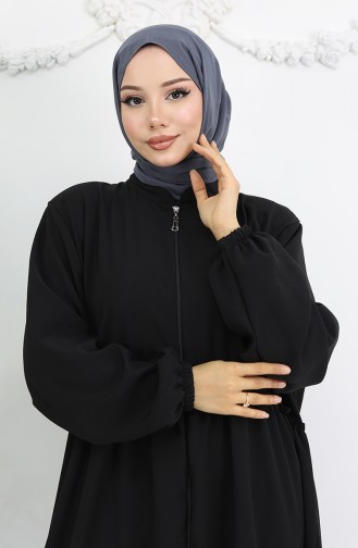 Fırfır Detaylı Boydan Fermuarlı Ferace 0024-05 Siyah