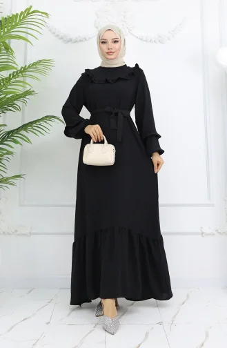 Aerobin Stoffen Jurk Met Ruches 0023-03 Zwart 0023-03