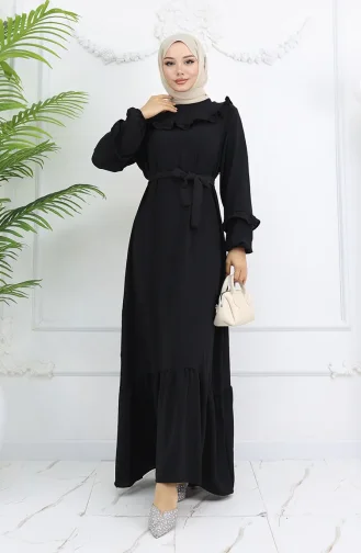 Aerobin Stoffen Jurk Met Ruches 0023-03 Zwart 0023-03