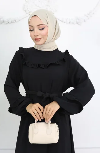 Aerobin Stoffen Jurk Met Ruches 0023-03 Zwart 0023-03