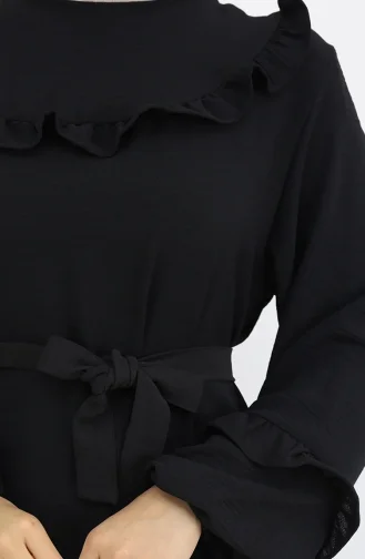 Aerobin Stoffen Jurk Met Ruches 0023-03 Zwart 0023-03