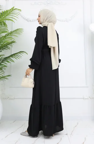 Aerobin Stoffen Jurk Met Ruches 0023-03 Zwart 0023-03