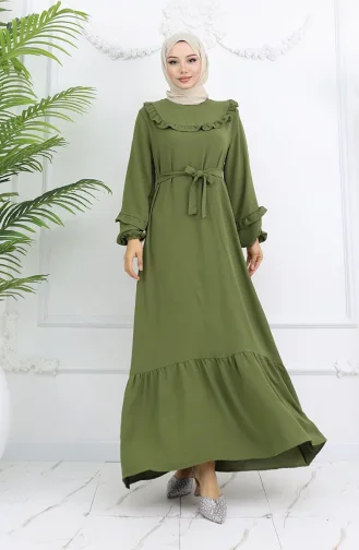Aerobin Stoff Rüschen Kleid 0023-04 Khaki 0023-04