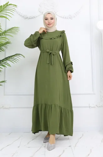 Aerobin Stoff Rüschen Kleid 0023-04 Khaki 0023-04