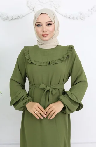 Aerobin Stoff Rüschen Kleid 0023-04 Khaki 0023-04