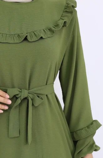 Aerobin Stoff Rüschen Kleid 0023-04 Khaki 0023-04