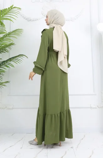 Aerobin Stoff Rüschen Kleid 0023-04 Khaki 0023-04