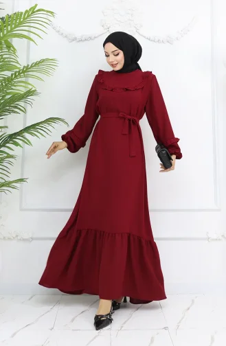 Robe à Volants En Tissu Aerobin 0023-05 Rouge Bordeaux 0023-05