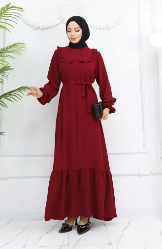 Robe à Volants En Tissu Aerobin 0023-05 Rouge Bordeaux 0023-05