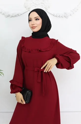 Robe à Volants En Tissu Aerobin 0023-05 Rouge Bordeaux 0023-05